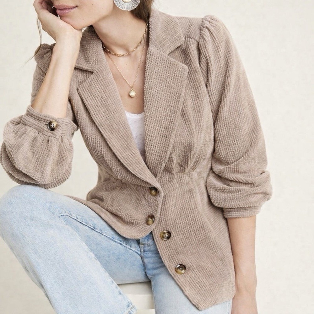 Current Air Courtney Corduroy Peplum Blazer Jacket Women S Cream Button Academia